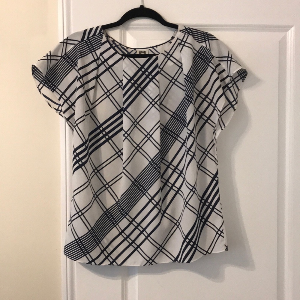 Anne Klein White and Navy Stripped Blouse
